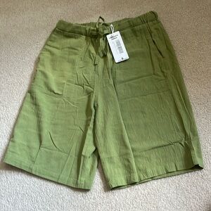 Lisskolo Women's Drawstring Linen Bermuda Shorts Elastic Waist Size Small